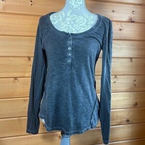 Free People Heathered Gray Henley Crocheted Sleeves M
